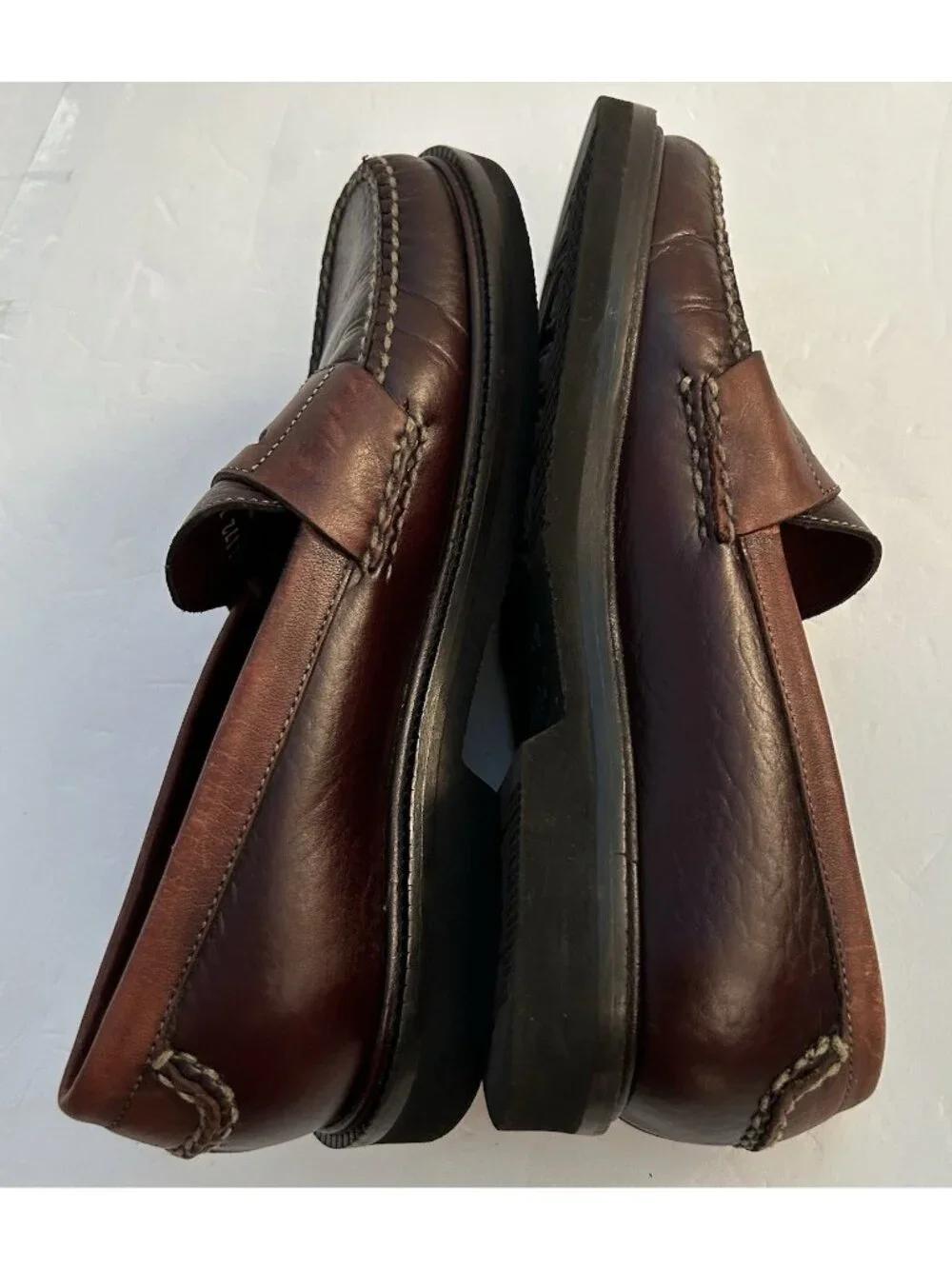 H.S. Trask Leather Penny Loafers Vibram Gum-Lite Sole Mens Size 8 Brown Handsewn